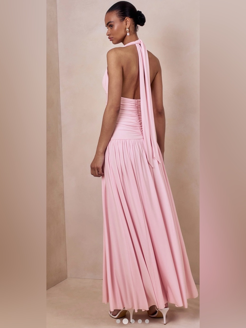 Pink Ruched Halter Maxi Dress - Picture 2 of 4